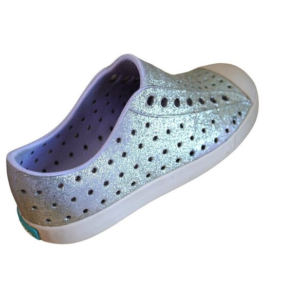 Native Jefferson Kids Slip-On Shoes - Silver Glitter Sz 9 - Picture 5 of 8